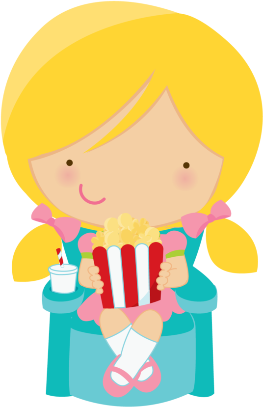 Cartoon Girl Eating Popcorn