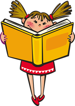 Cartoon Girl Reading Book