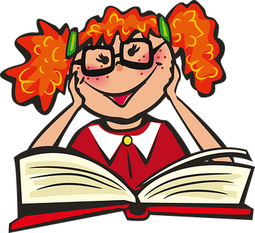 Cartoon Girl Reading Book