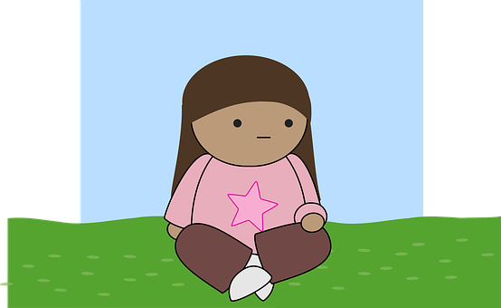 Cartoon Girl Sitting On Grass