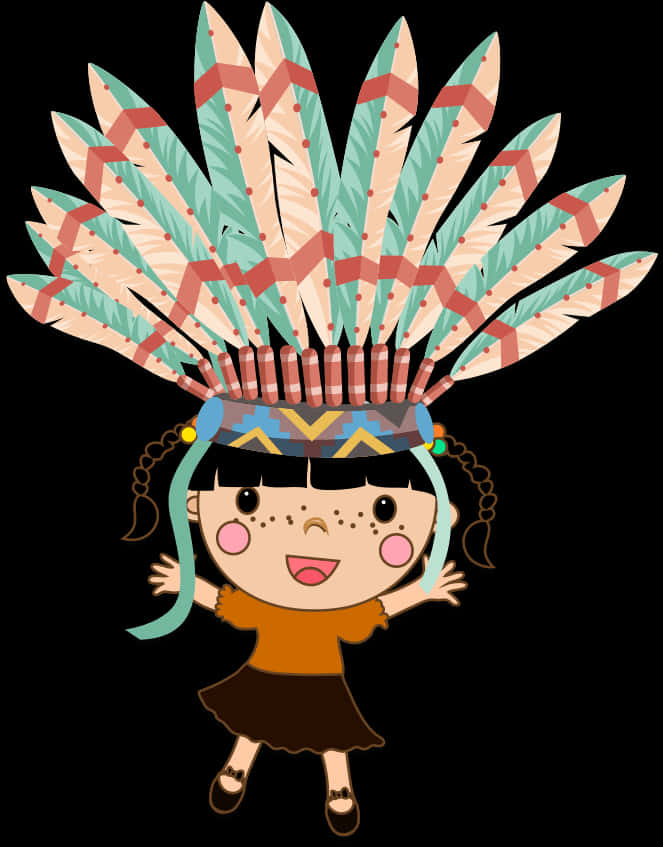 Cartoon Girl Wearing Native American Headdress