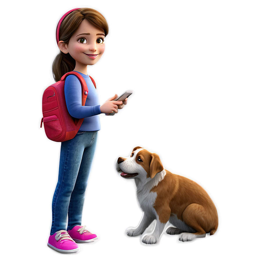 Cartoon Girl With Pets Png Ihm70