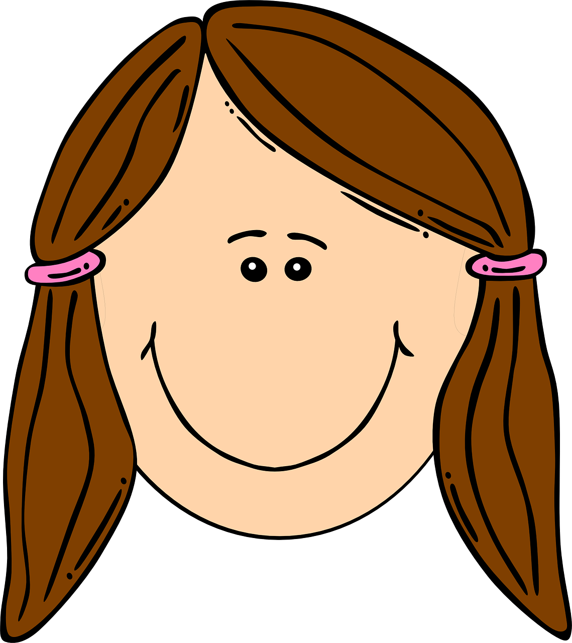 Cartoon Girlwith Brown Pigtails