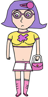 Cartoon Girlwith Purple Hairand Glasses