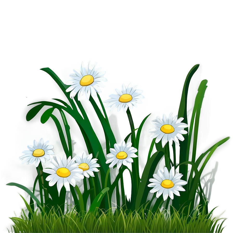 Cartoon Grass With Daisies Png Hvu16