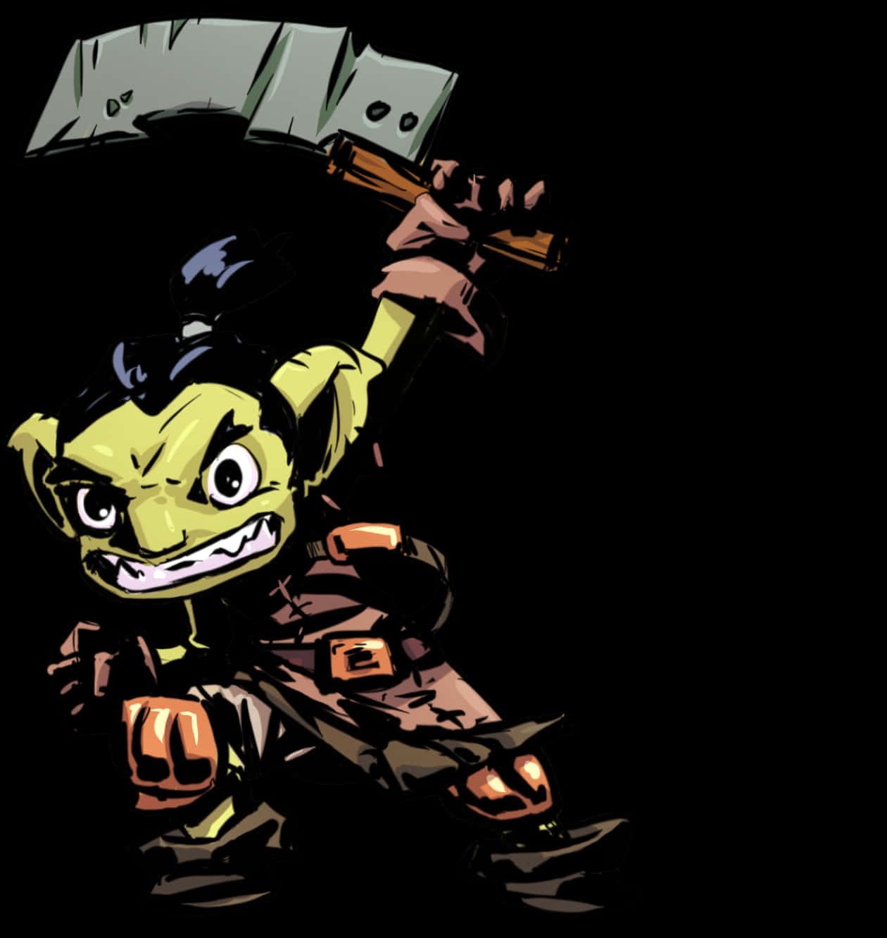 Cartoon Green Goblin Holding Hammer