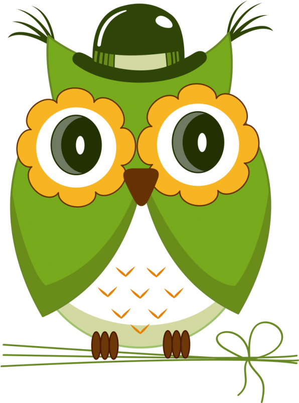 Cartoon Green Owlwith Hat