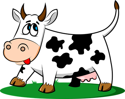 Cartoon Happy Cow Standingon Grass