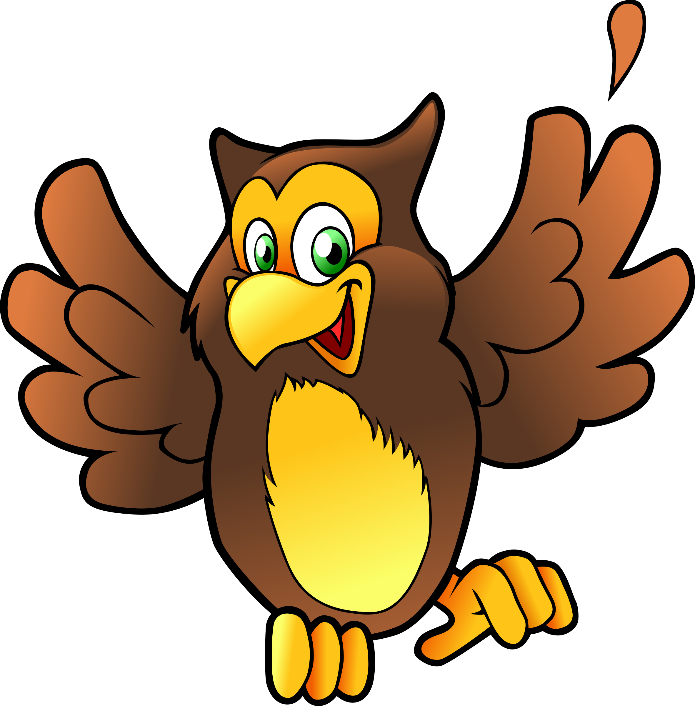 Cartoon Happy Owl Spreading Wings