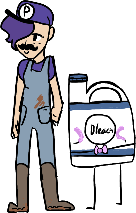 Cartoon Janitor With Bleach Bottle