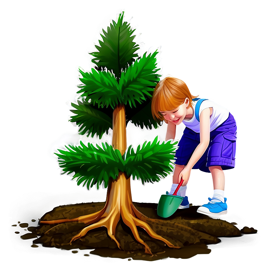 Cartoon Kid Planting Tree Png 06132024