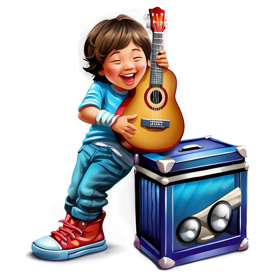 Cartoon Kid Playing Guitar Png 06132024