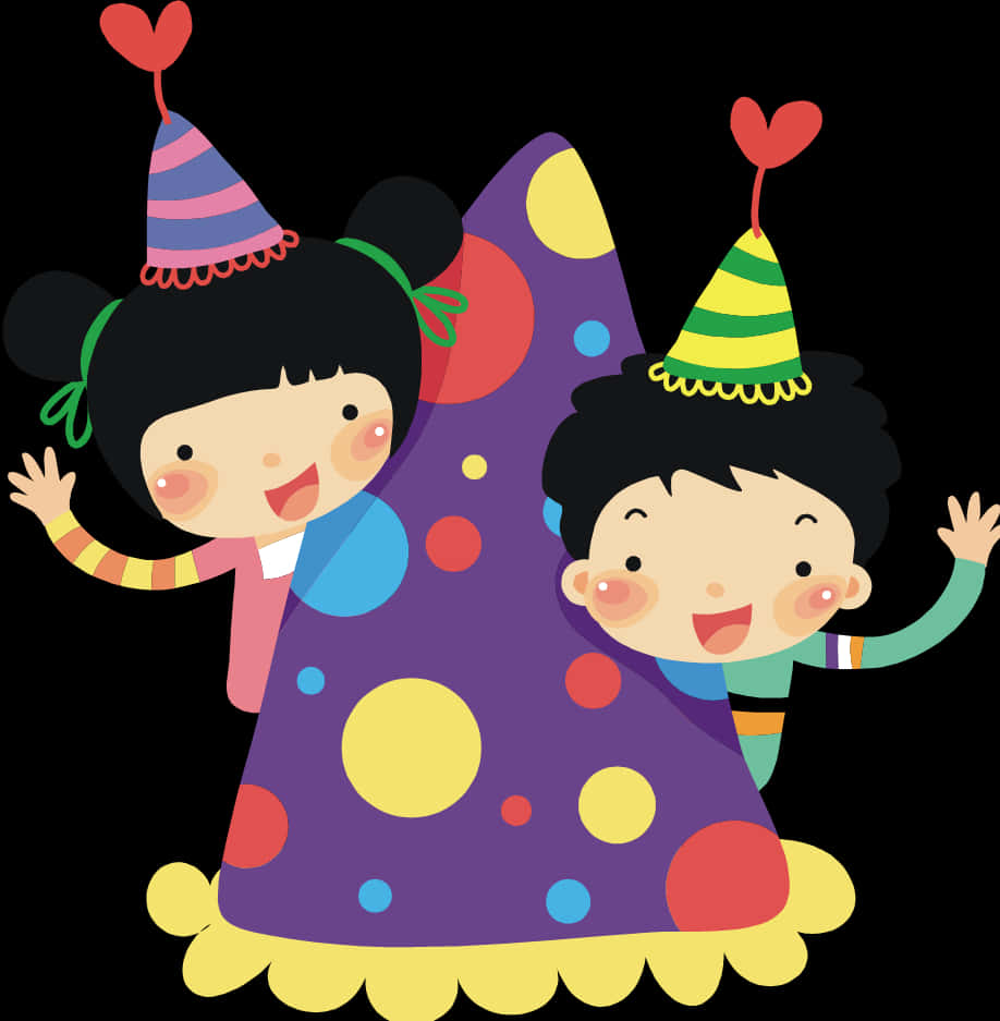 Cartoon Kids Celebrating Birthday Party