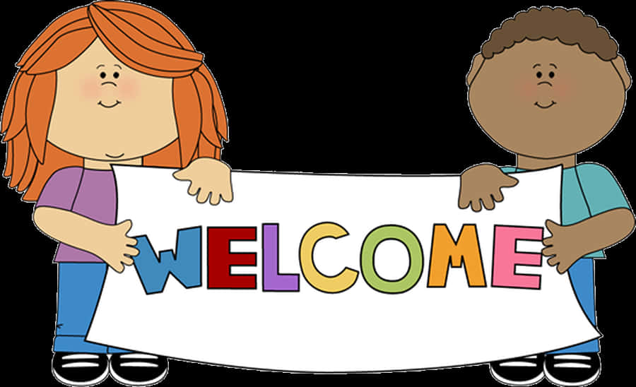 Cartoon Kids Holding Welcome Sign