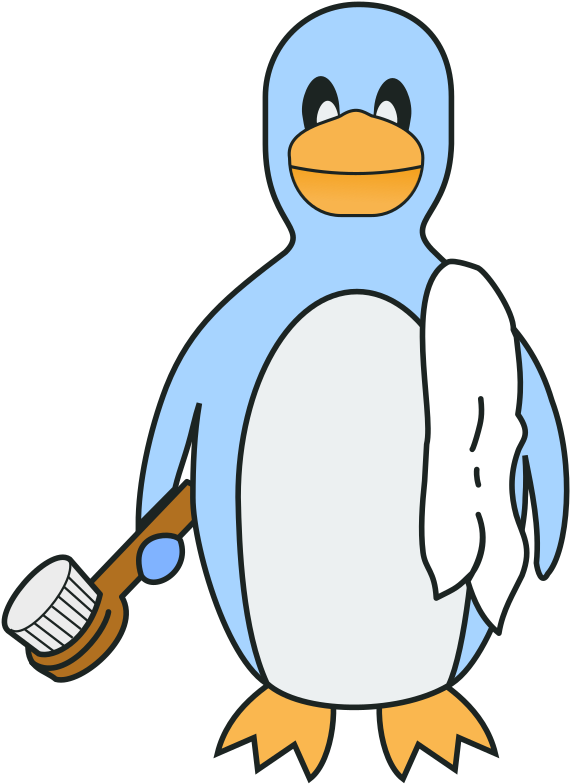 Cartoon Linux Penguinwith Toothbrush