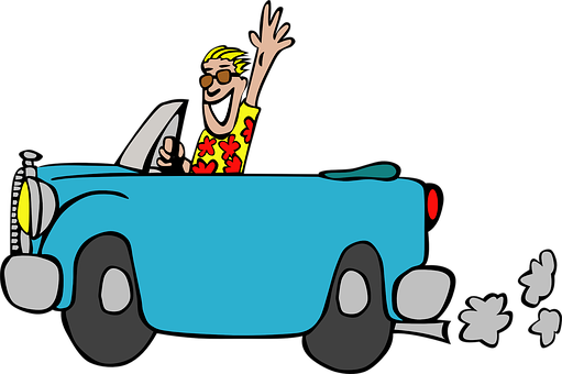 Cartoon Man Driving Convertible Car