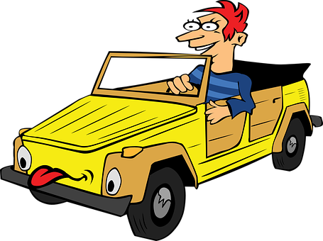 Cartoon Man Driving Yellow Car