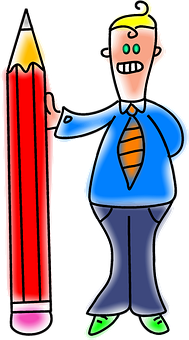 Cartoon Man Holding Giant Pencil