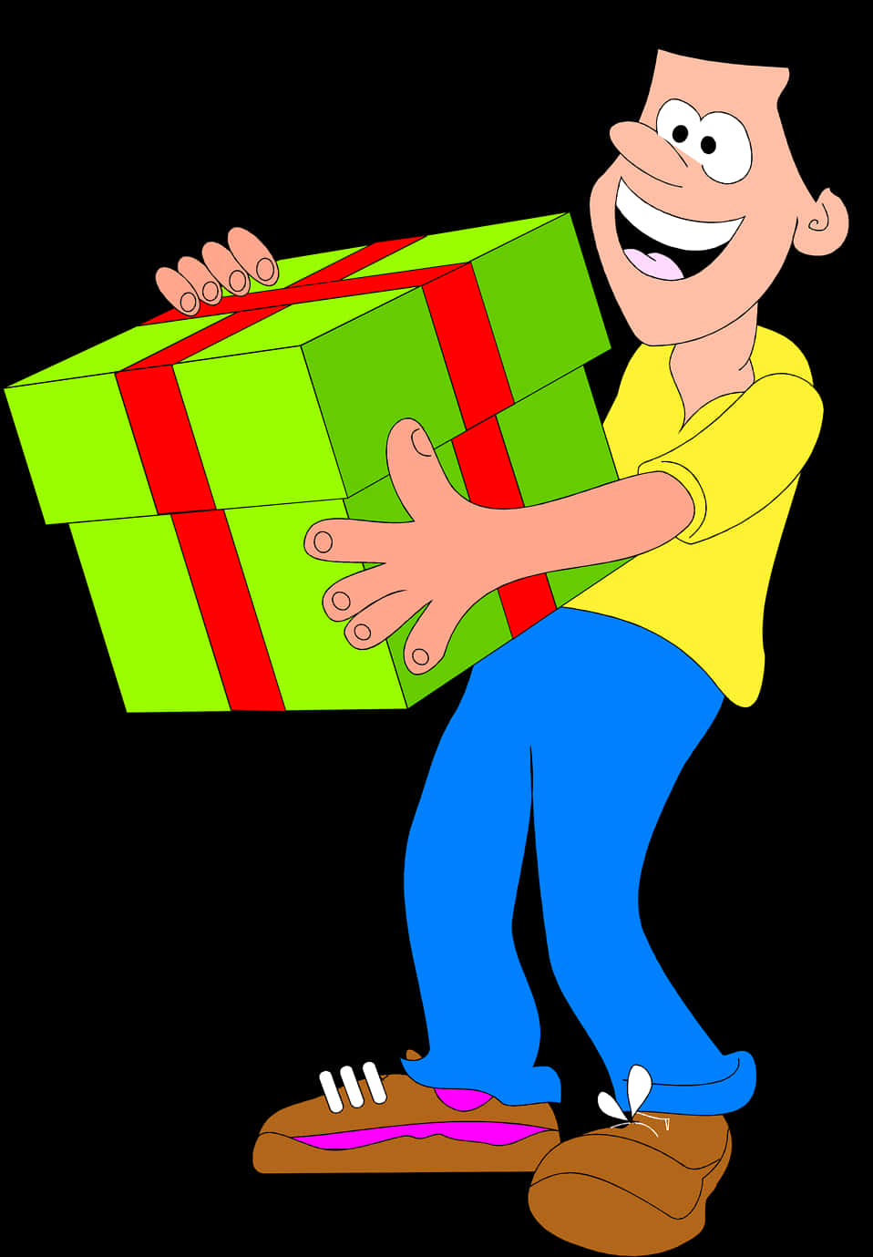 Cartoon Man Holding Large Gift
