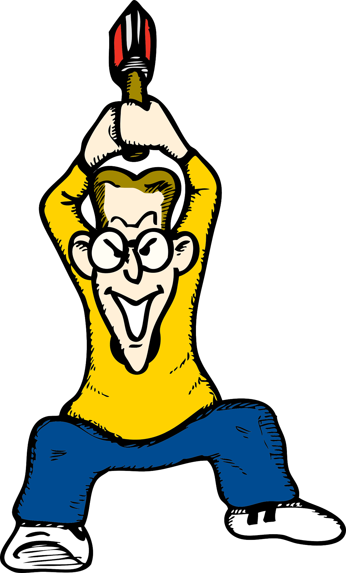 Cartoon Man Holding Screwdriver Above Head