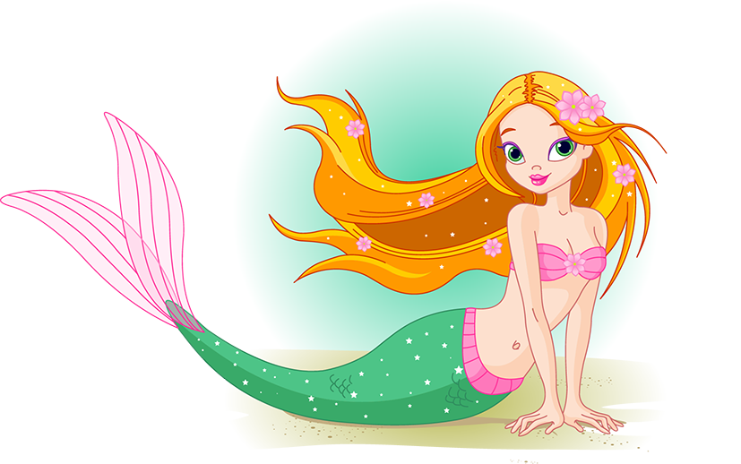 Cartoon Mermaid Sitting Illustration