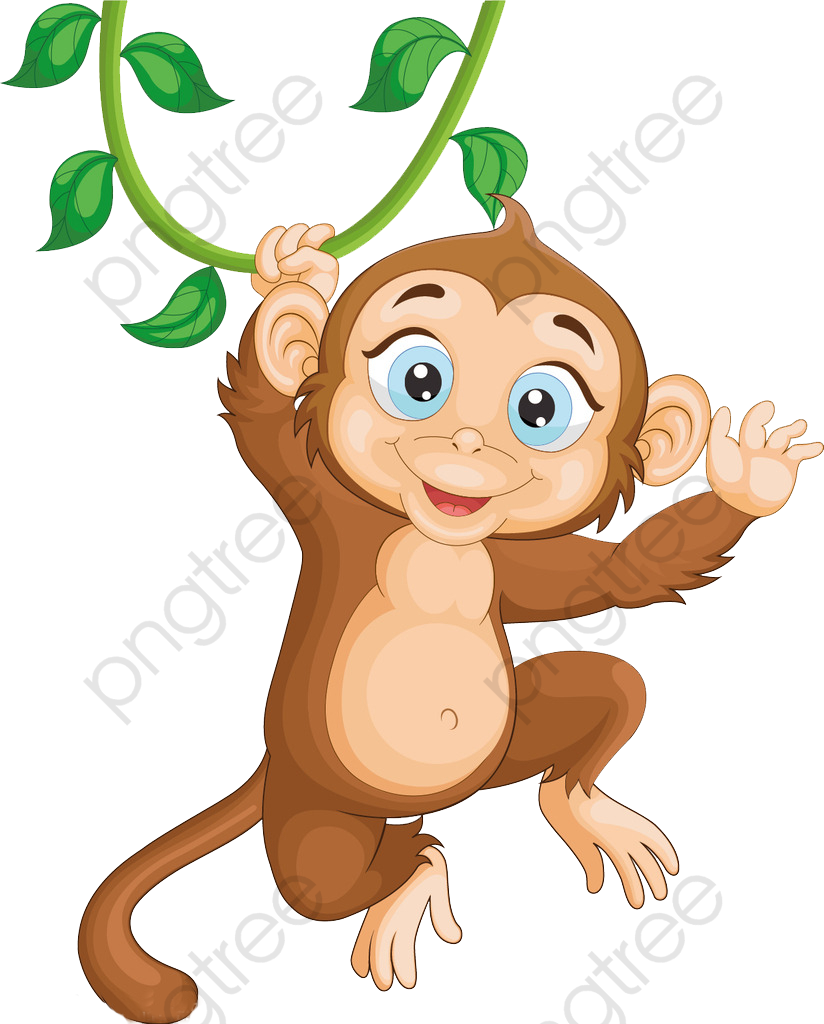 Cartoon Monkey Hanging From Vine