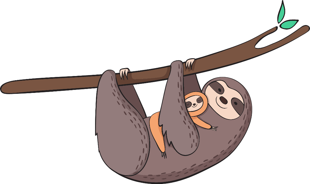 Cartoon Mother Slothand Baby Hangingon Branch