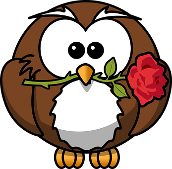 Cartoon Owl Holding Rose
