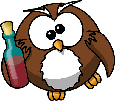Cartoon Owl With Wine Bottle
