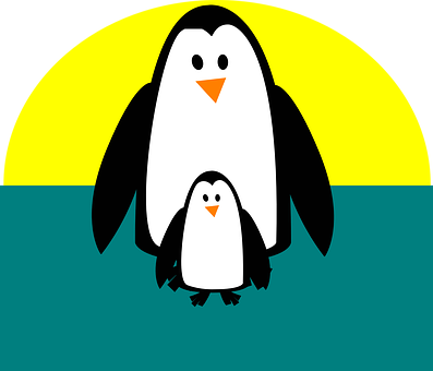 Cartoon Penguins Sunset Backdrop