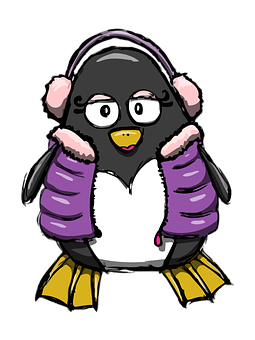 Cartoon Penguinwith Headphones