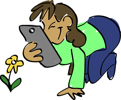 Cartoon Person Photographing Flower