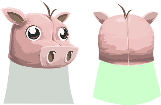 Cartoon Pig Faceand Rear View