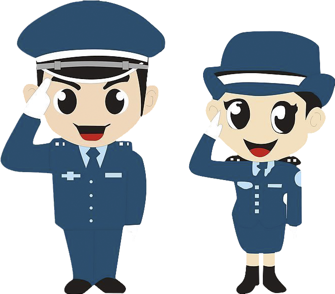 Cartoon Police Officers Saluting