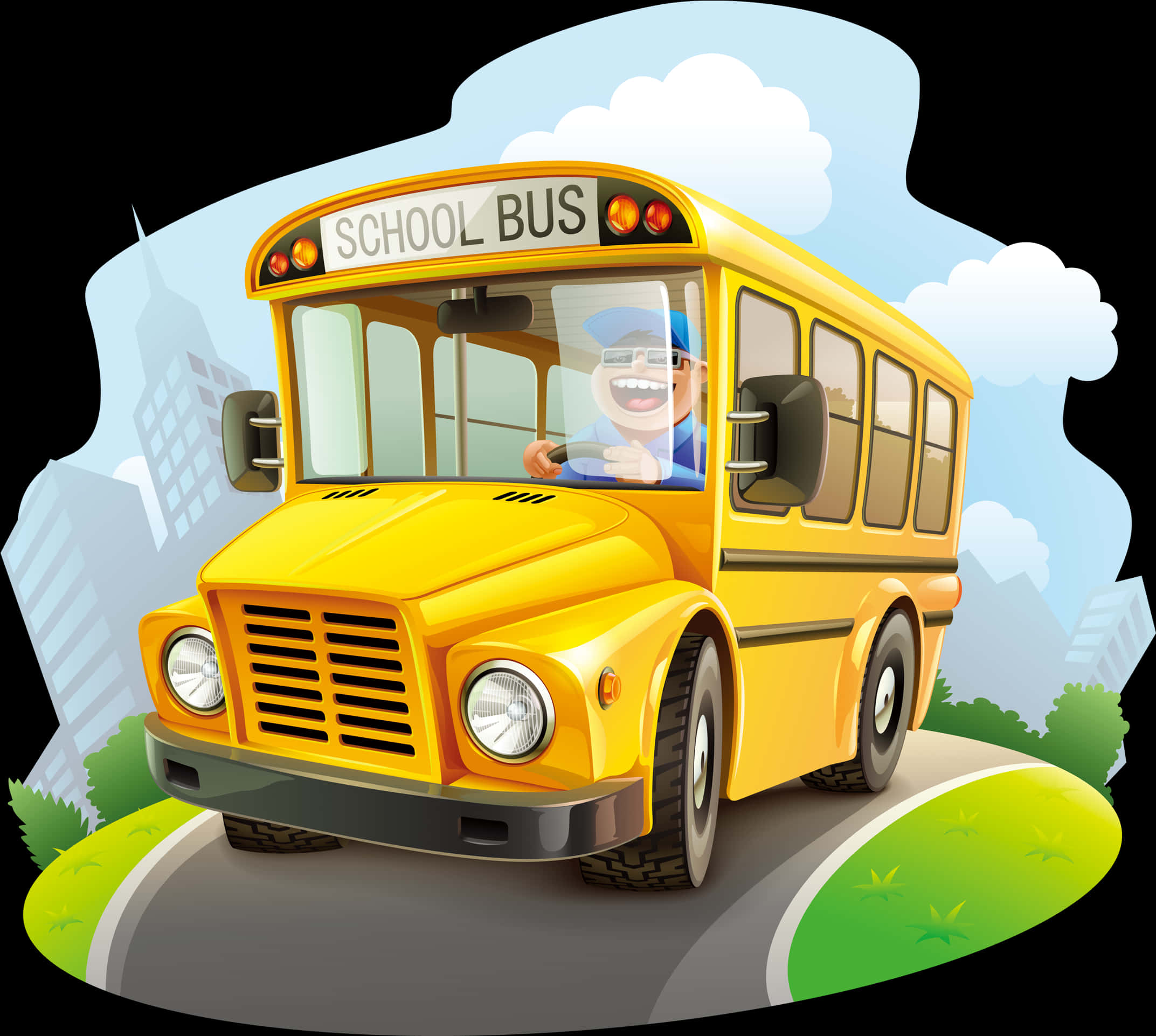 Cartoon School Buswith Driver