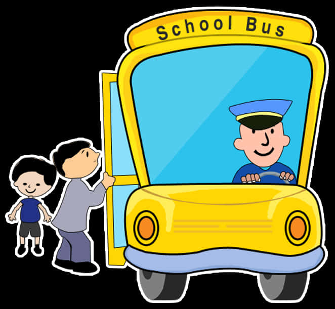 Cartoon School Buswith Driverand Children