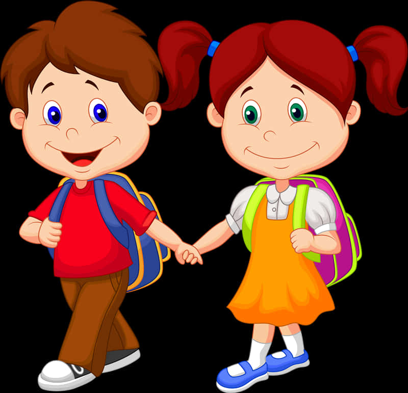 Cartoon Schoolchildren Holding Hands