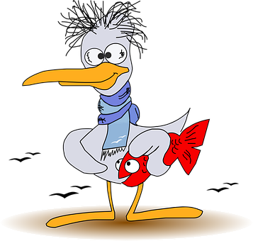 Cartoon Seagullwith Fish Character