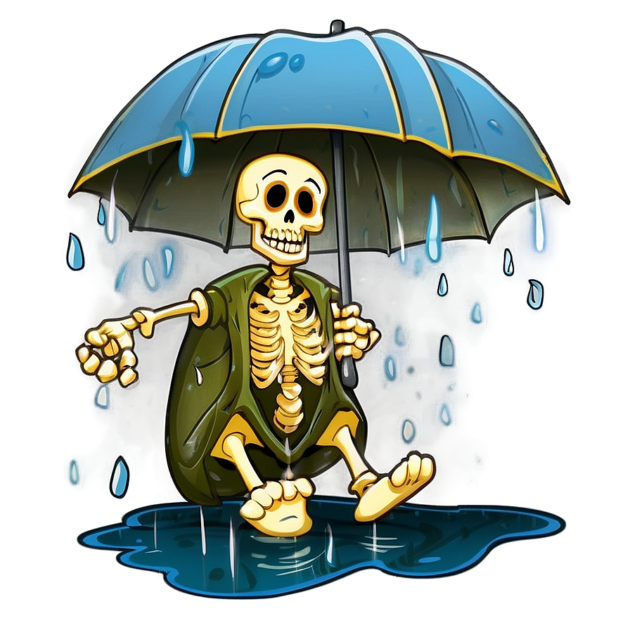 Cartoon Skeleton In Rain Png 2