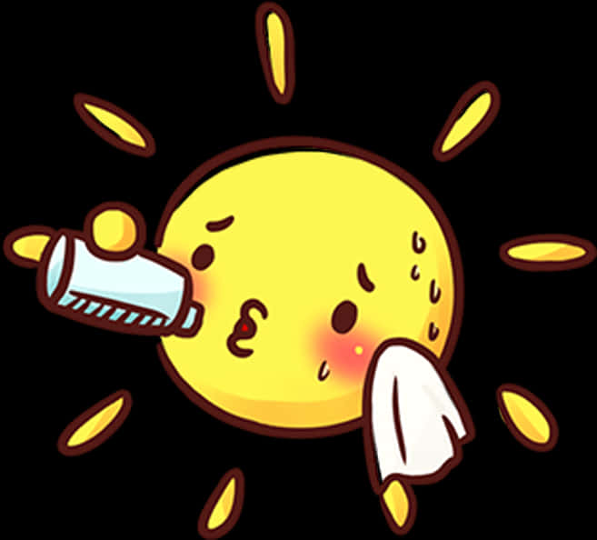 Cartoon Sun Drinking Water Illustration