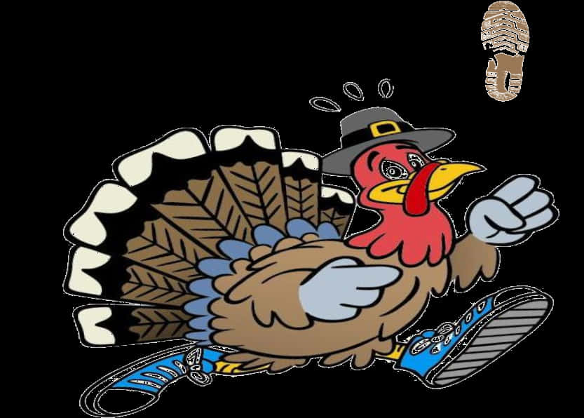 Cartoon Turkey Escaping Thanksgiving