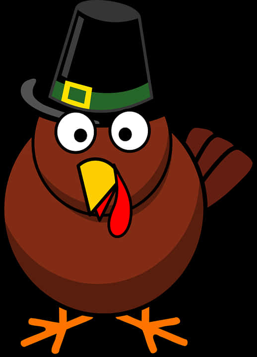 Cartoon Turkey Wearing Pilgrim Hat