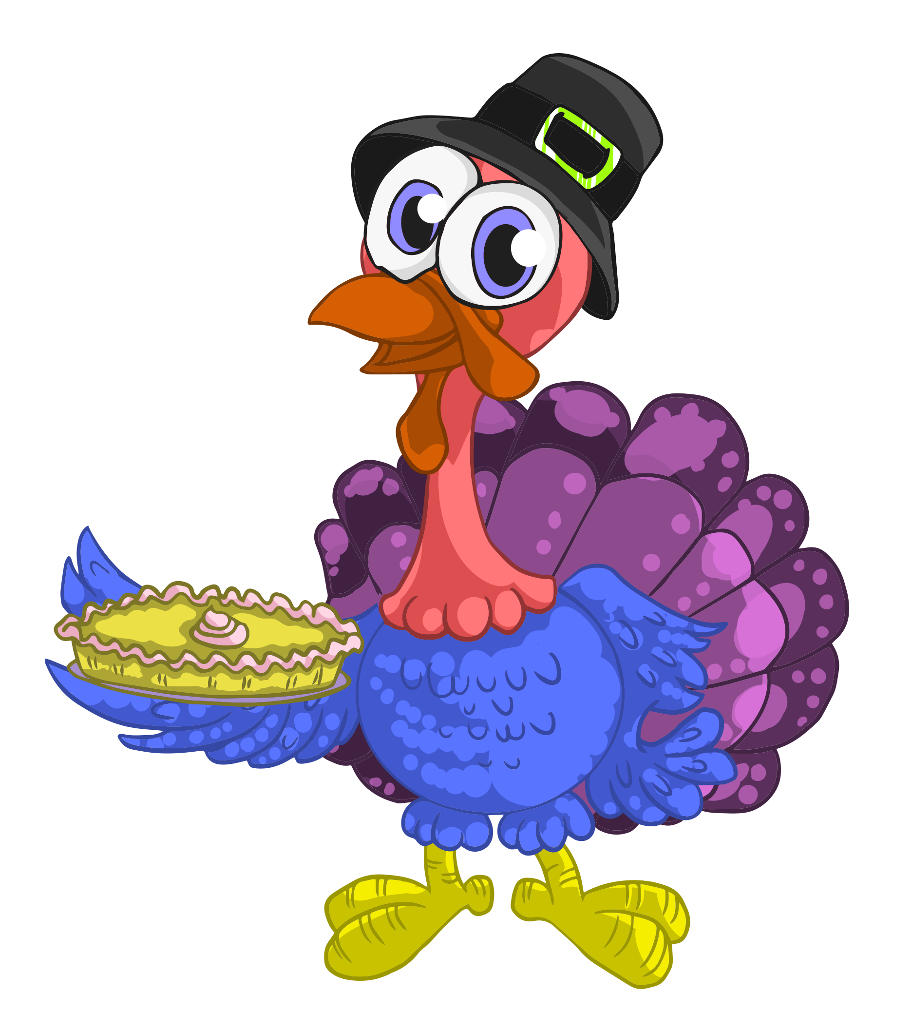 Cartoon Turkeywith Pieand Hat