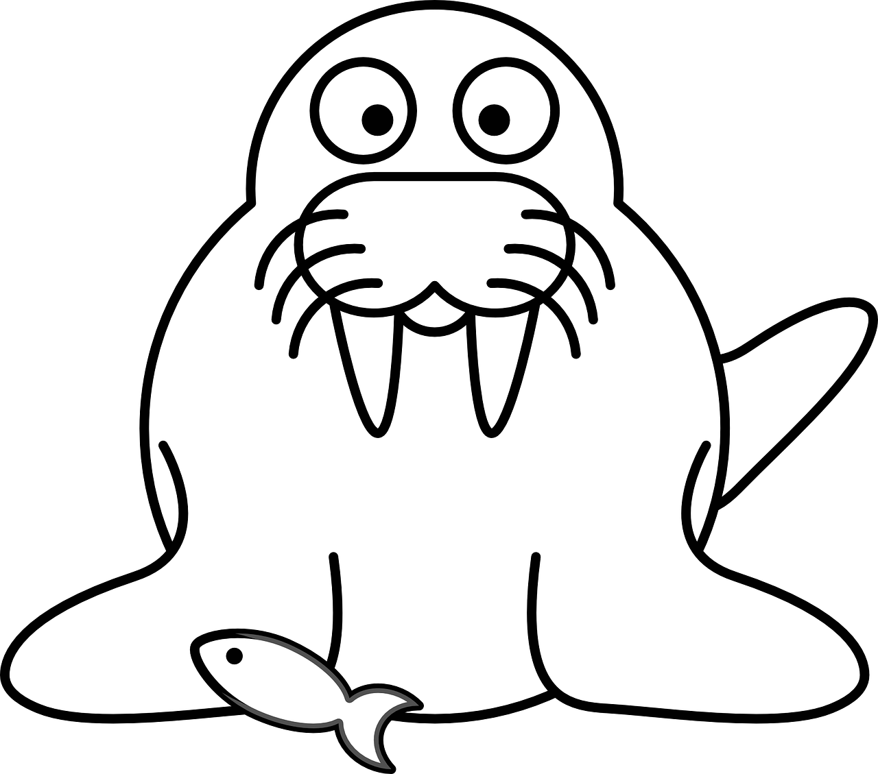 Cartoon Walrus With Fish_ Vector Illustration
