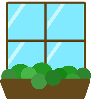 Cartoon Window With Plant Illustration