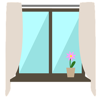 Cartoon Windowwith Flower Pot