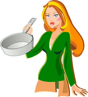 Cartoon Woman Holding Frying Pan