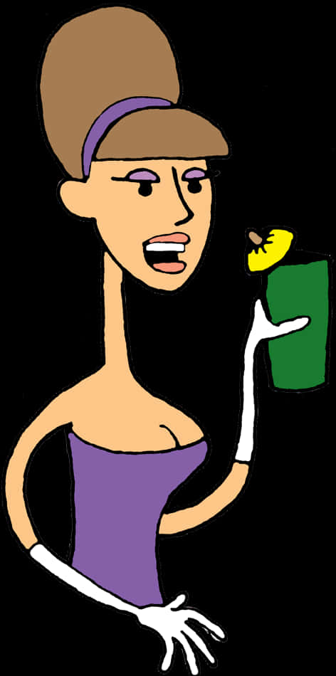 Cartoon Woman Holding Green Drink