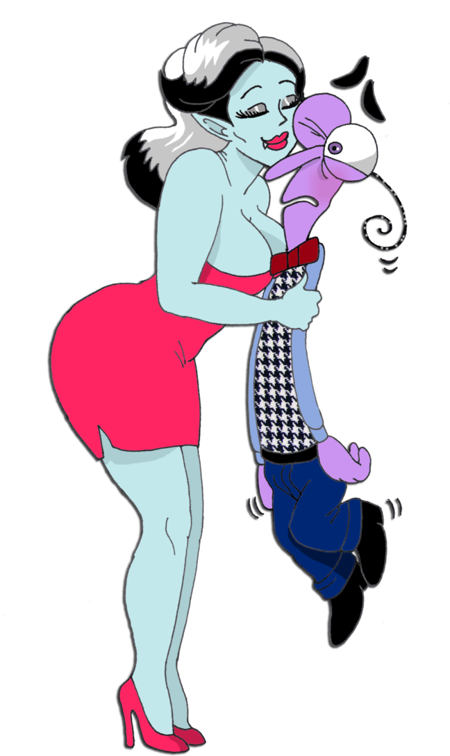 Cartoon Woman Kissing Frightened Man