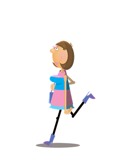 Cartoon Woman Walking Black Background